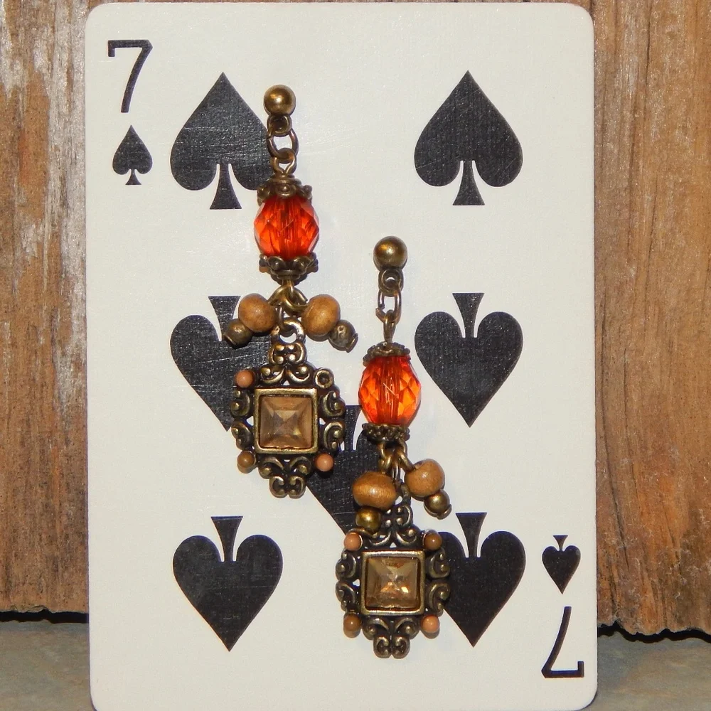 <3  $6 - $12  Orange & Gold Dangle Earrings  <3 - Picture 4 of 5
